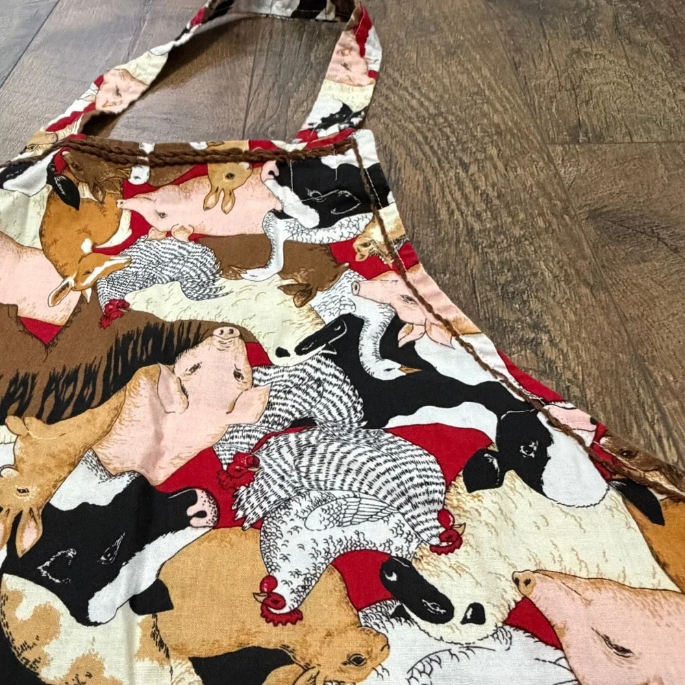 Handmade‎ Farm Animal Print Apron Multicolor with Brown Thread